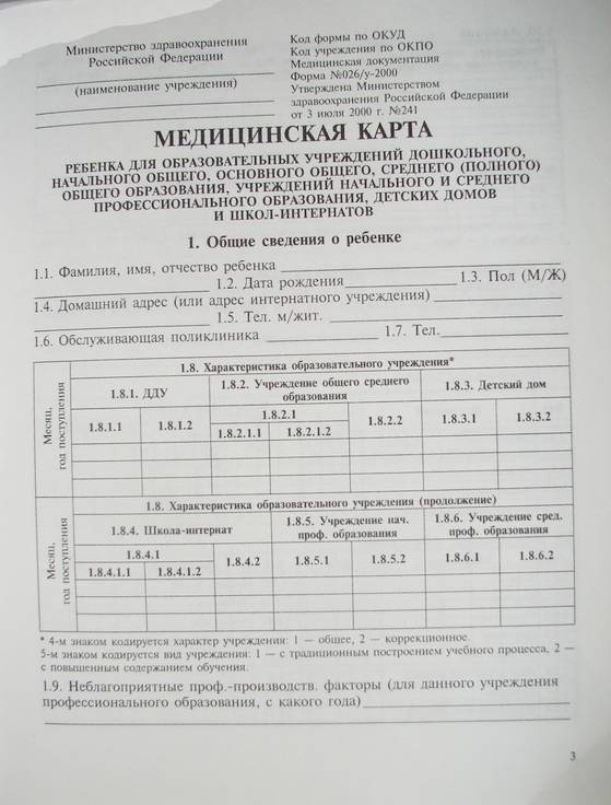 Медицинская карта ребенка